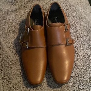 Brand New Mens Calvin Klein Brown Leather with Buckle Slip-On Shoes Size 8!